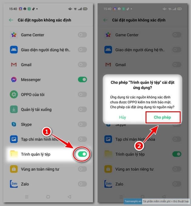 Install unknown apps permission screen on Oppo ColorOS