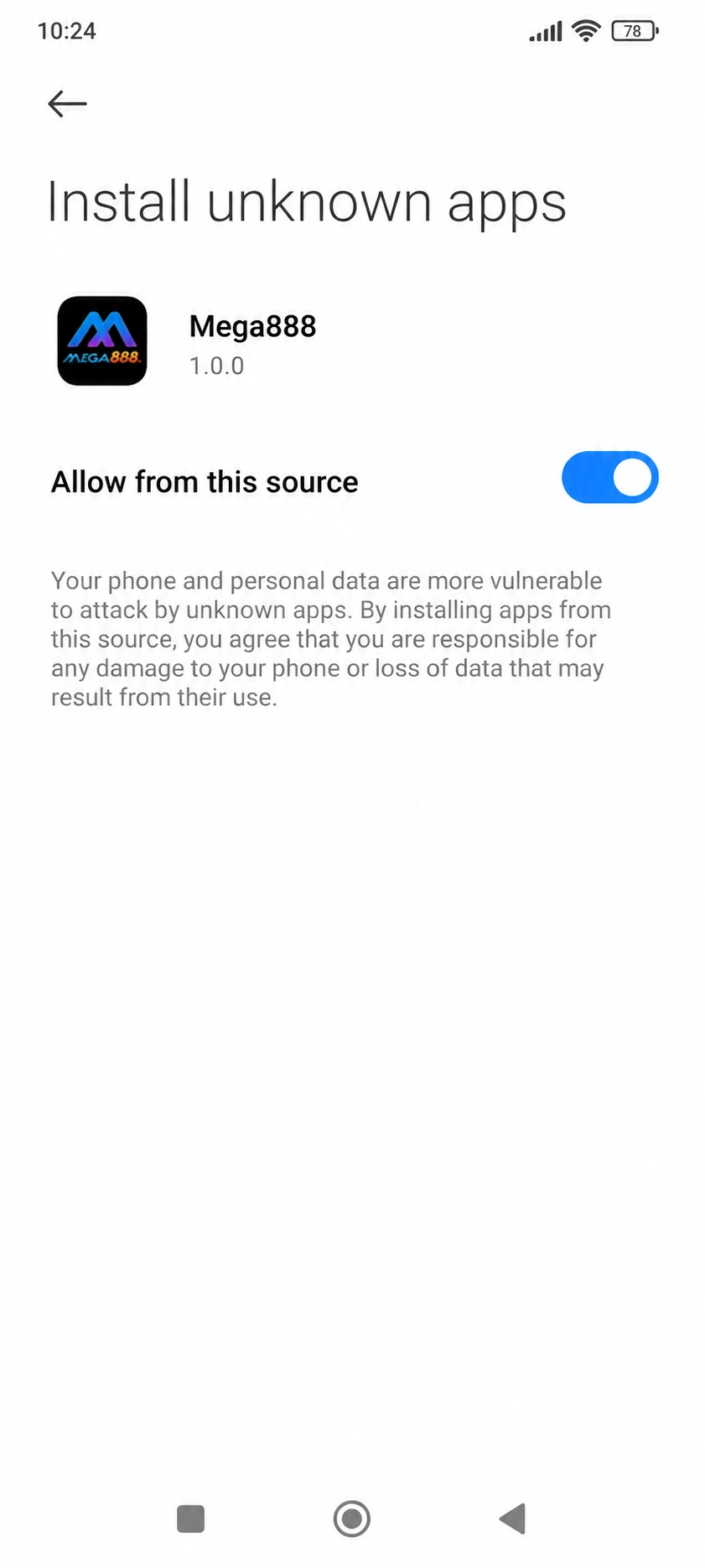 Install unknown apps permission screen on Xiaomi MIUI